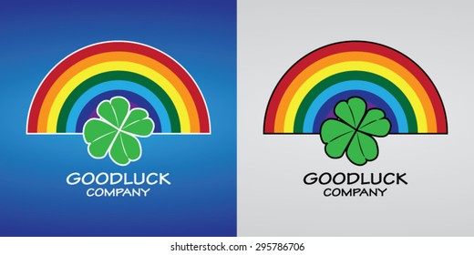 Good Luck Style Icon. Vector Logo Design Template. Rainbow and Clover. Two variants.