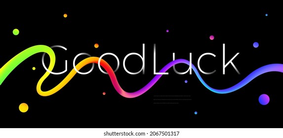 Good luck text design with colorful line wave
