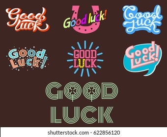 Good luck text farewell vector lettering with lucky phrase background greeting typography.