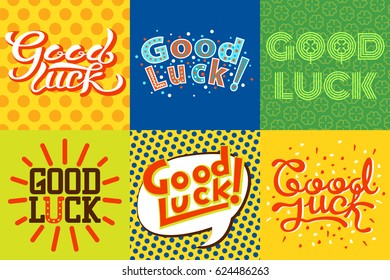 Good luck text farewell vector lettering with lucky phrase background greeting typography.