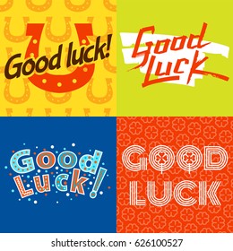 Good luck text farewell vector lettering with lucky phrase background greeting typography.