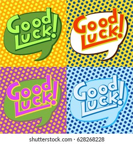 Good luck text farewell vector lettering with lucky phrase background greeting typography.