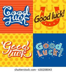 Good Luck Text Farewell Vector Lettering With Lucky Phrase Background Greeting Typography.