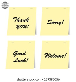 Good luck, THANK YOU, WELCOME and SORRY the words for greeting - vector