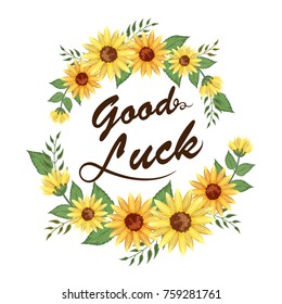 Tipografía de la Buena Suerte sobre fondo decorado con flores.