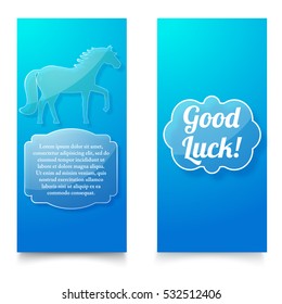 Good luck wishing blue vertical banners set with horse flat vector illustration