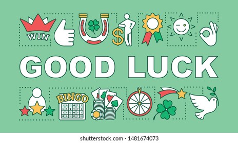 Good luck word concepts banner. Fortune. Gambling, games of chance. Jackpot, win and success. Presentation, website. Isolated lettering typography idea with linear icons. Vector outline illustration