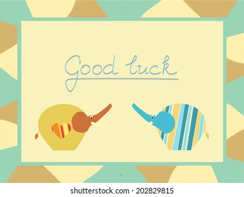 Good luck yellow blue postcard background illustration with elephant