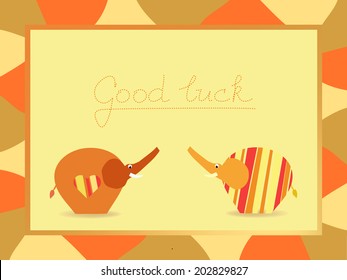 Good luck yellow orange postcard background illustration with elephant