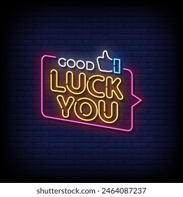 good luck you neon Sign on brick wall background vector