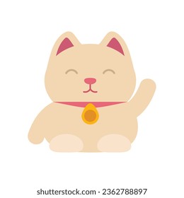 Good lucky cat icon flat vector. Neko japan. Chinese money isolated