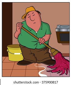 Good Maintenance / A janitor mops up