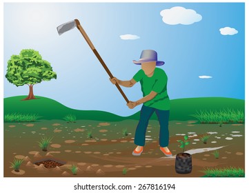 the good man digging for planting trees vector design