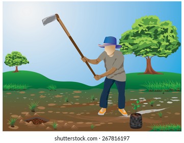 the good man digging for planting trees vector design