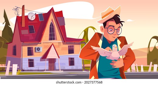 Good Man Holding White Dove On Hand, Caress Bird