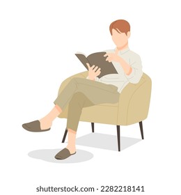 good man sitting and reading book isolated illustration