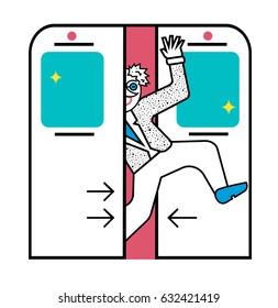 Good manners. Closing doors and running man in subway