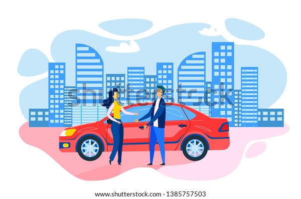 Good Manners and Etiquette Motivational Cartoon\
Vector Illustration Man Ready Open Door for Woman City Landscape\
Chance Meeting on City Street Divers Friends Ex-Lovers Couple\
Standing near Parked Car