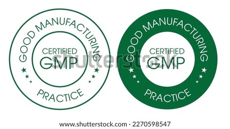 good manufacturing practice, Certified GMP vector icon, green in color thin text
