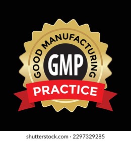 good manufacturing practice, GMP, gold seal blank, red ribbon, vector illustration 
