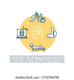 Gute Marihuana Effekte Konzept Symbol mit Text. Behandlung mit medizinischem Cannabis. Appetit, Schlafverbesserung. PPT-Vektorillustration-Vorlage. Broschüre, Magazin, Booklet-Design-Element mit linearen Illustrationen
