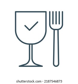 Good meal icon with glass cup and fork in grey outline style