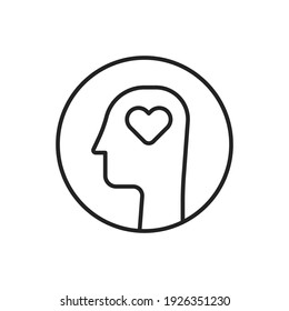 good memory icon with thin line head and heart. concept of mental health serenity or peacefulness. lineart style trend modern abstract logotype graphic stroke art design isolated on white background