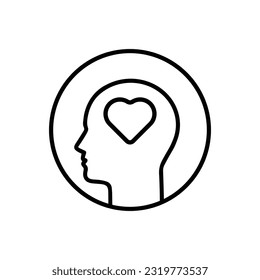 good memory icon with thin line head and heart. concept of mental health serenity or peacefulness. lineart style trend modern abstract logotype graphic stroke art design isolated on white background