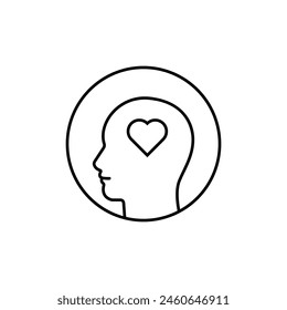 good memory icon with thin line head and heart. concept of mental health serenity or peacefulness. lineart style trend modern abstract logotype graphic