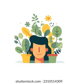 Good mental health person in front of plants vector isolated