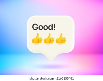 Good message concept. Chat bubble with cute emojis. Vector 3d illustration