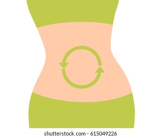 Good Metabolism. The Body Of A Woman With Green Arrows On Her Belly. Vector Illustration 