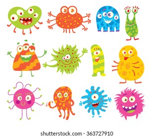 Good monsters. Funny cartoon character. Vector illustration. Isolated on white background. Set