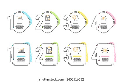 Good mood, Approved checklist and Chart icons simple set. Dollar exchange sign. Positive thinking, Accepted message, Presentation chart. Payment. Education set. Infographic timeline. Vector