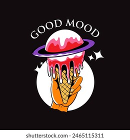 good mood ice cream with hand
