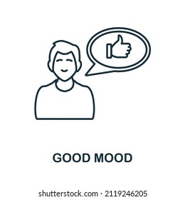 Gute Laune Symbol. Zeilenelement aus der Psychotherapie-Kollektion. Linear Good Mood Symbol für Webdesign, Infografiken und mehr.