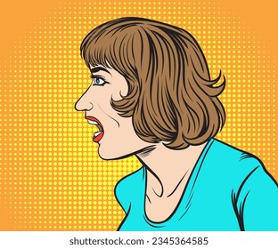 good mood woman smile and laugh happily. Pop art retro hand drawn style vector design illustrations.