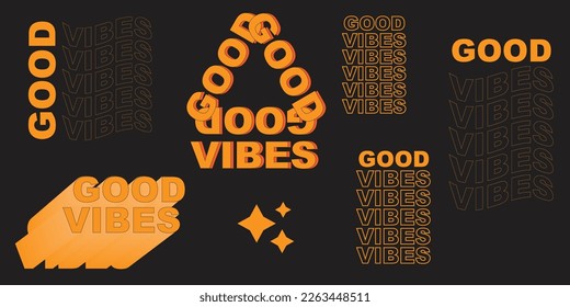 Good mood.Cartoon retro stickers.Wallpaper in a trendy retro psychedelic cartoon style. Isolated vector illustration. Geometric abstract shapes.Retro background stickers