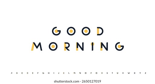 Good morning banner lettering, inspirational quote, motivational phrase. Futuristic geometric alphabet logo font. Vector illustration