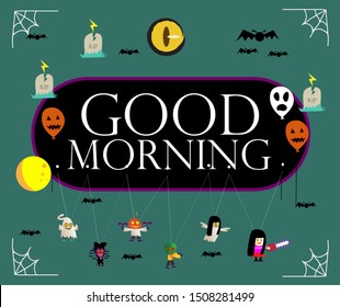 good morning, beautiful greeting card background or banner with halloween theme. vector design 