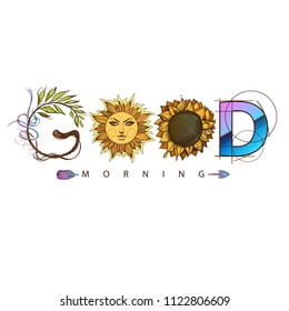 Good morning. Beautiful inscription for posters, cards and much more. Vector illustration isolated on white background.