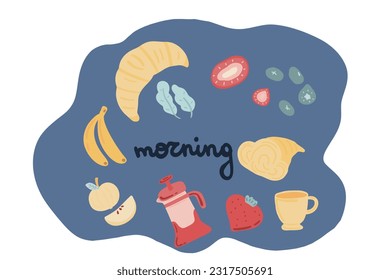 Good morning breakfast brunch croissant hand drawn set