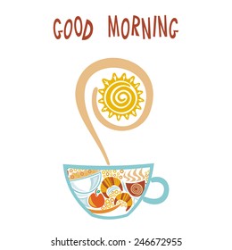 Good morning breakfast cup vector illustration 