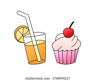 Good morning breakfast with cupcake and orange juice, eps 10 vector.
