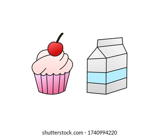 Good morning breakfast with milk and cake for bakery shop or food design, eps 10 vector.