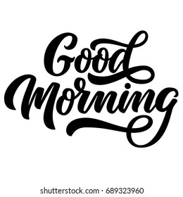 Good morning brush hand lettering, black ink custom typography. Vector illustration.