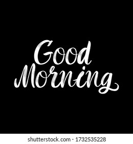 Good Morning brush paint hand drawn lettering on black background. Design templates for greeting cards, overlays, posters