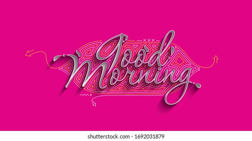 Good Morning Calligraphic 3d Style Text Vector illustration Design.