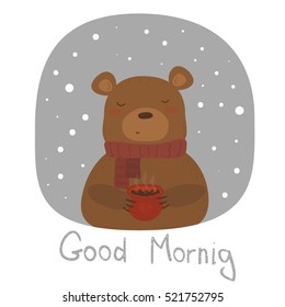 Good morning card with bear and cup.