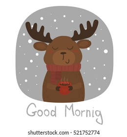 Good morning card with deer and cup.